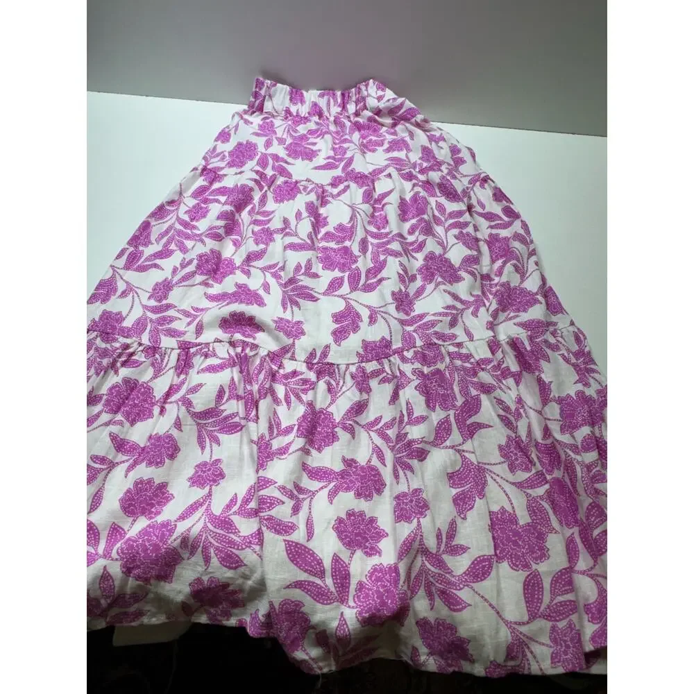 Lauren Conrad Women’s Boho Cottage Core Tiered Midi Skirt Plus Sz 3X Pink White